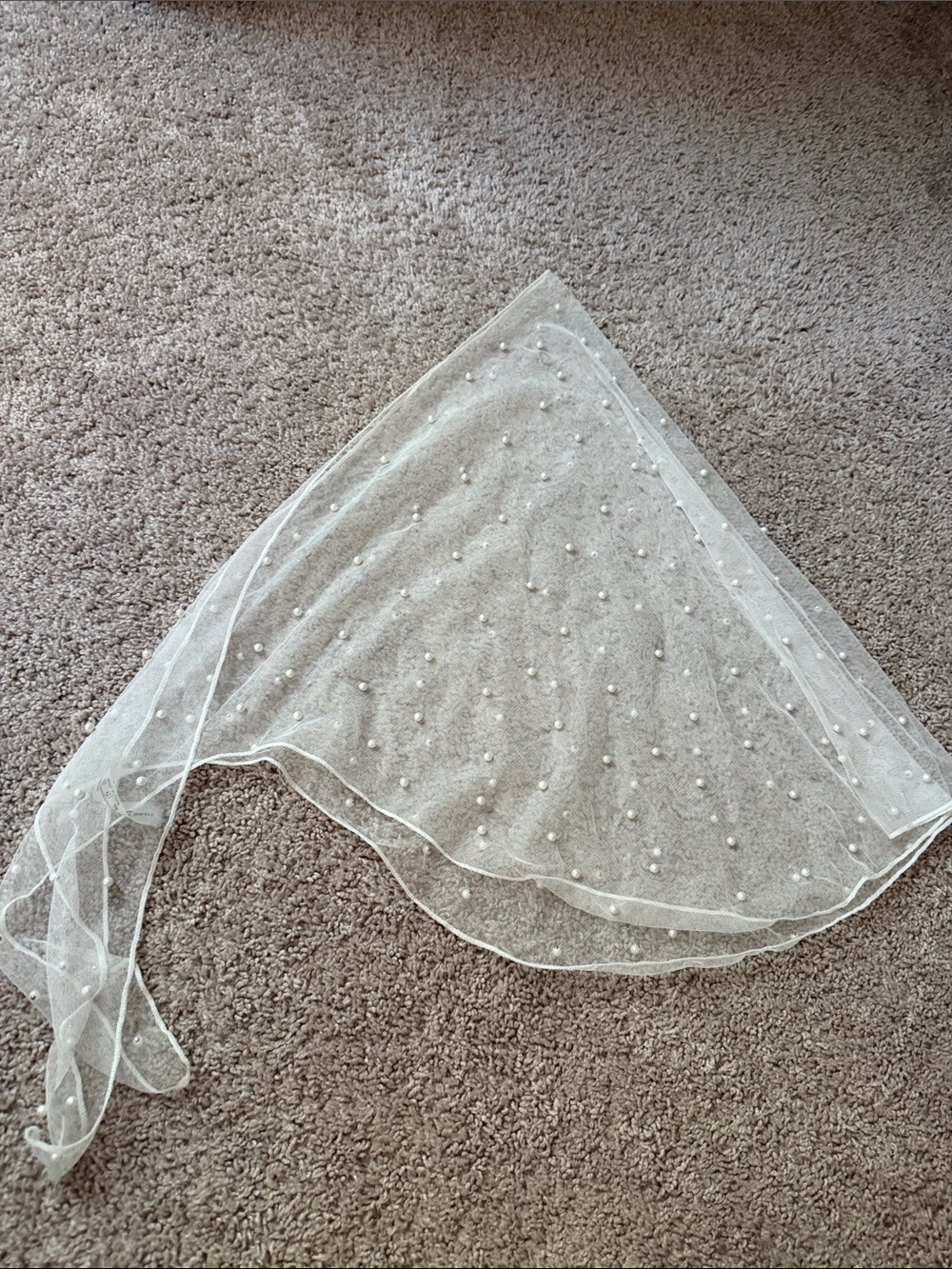 Sheer Pearl-Embellished White Bridal Scarf